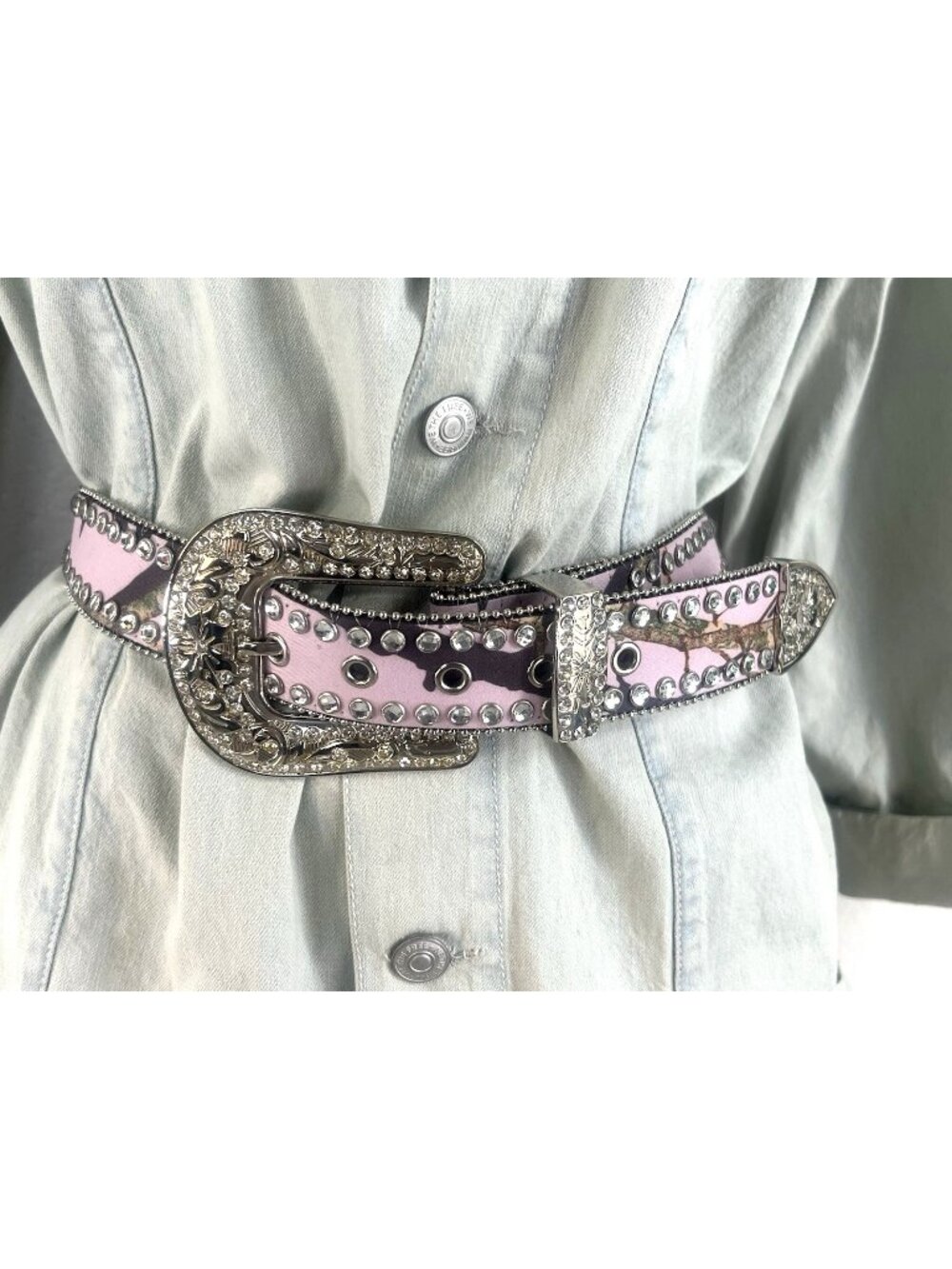Blazin Roxx Pink Camo AB Rhinestone Western Bling Belt Studded Leather Size M